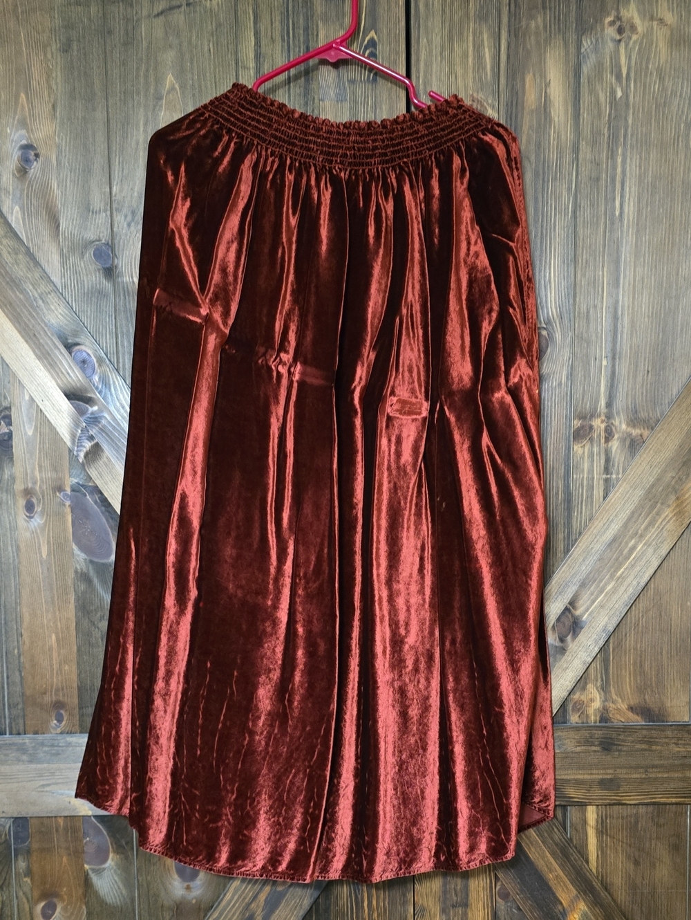 Rust Red Velvet Smocked Waist Skirt - Unbranded
